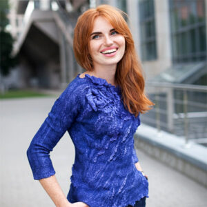 Nuno Felted Blouse Course with Silk Flowers & Soft Ruffles. Felted blouse with textured decor from wet felting video tutorial by Elena Ustinova, handmade nuno felt garment