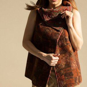 One of a kind felted wool vest in terracotta patchwork style handmade from merino wool and silk for women
