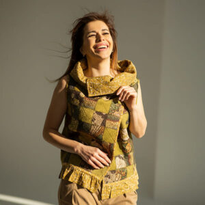 One of a kind felted wool vest in boho patchwork style made from merino wool and silk, handmade wearable art for women by felt artist Elena Ustinova