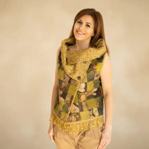 One of a kind felted wool vest in boho patchwork style made from merino wool and silk, handmade wearable art for women by felt artist Elena Ustinova