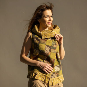 One of a kind felted wool vest in boho patchwork style made from merino wool and silk, handmade wearable art for women by felt artist Elena Ustinova