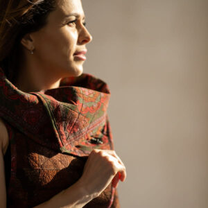 One of a kind felted wool vest in terracotta patchwork style handmade from merino wool and silk for women
